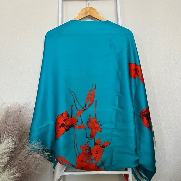 Ted Baker Claudi Fantasia Silk Turquoise Cape Scarf - Picture 3 of 4